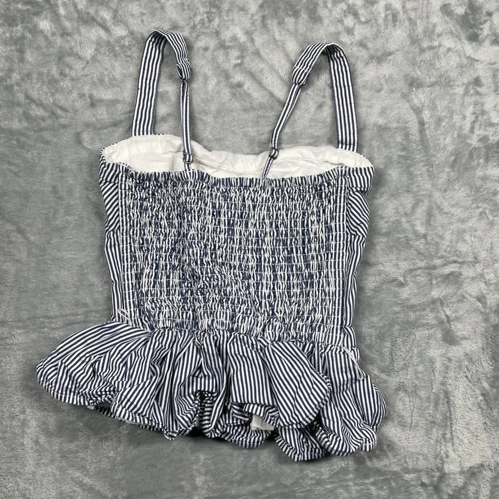 Abercrombie Kids Peplum Cami Tank Top Girls Navy White Striped Smocked Size M